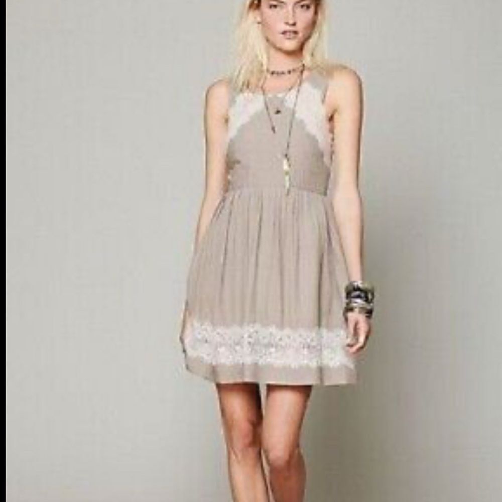 Free People Georgia Lace Detail Boho A-line Womens Dress Size‎ 6 Gray Festival